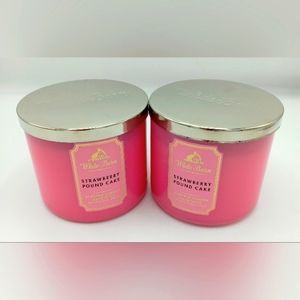 Lot of 2 Bath and Body Works Strawberry Pound Cake 3 Wick Candles NEW!